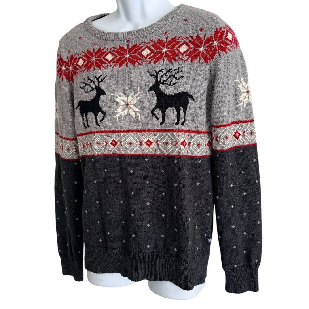 Chaps Women Sweater M Gray Fair Isle Reindeer Graphics Ski Cotton Soft Stretchy - Picture 3 of 8